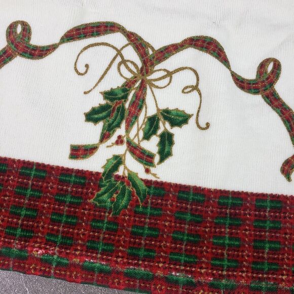 Lenox Christmas 2pc Finger Tip Towel Set Holly Leaves & Berries, Plaid Ribbon - Picture 3 of 6
